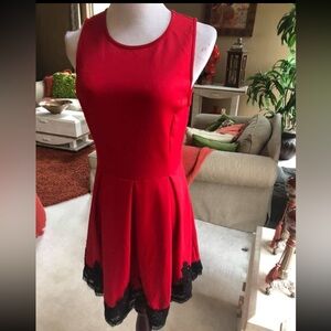 NWT Francesca’s Collection Sleeveless Fit/Flare Skater Red Dress Black Lace Sz M